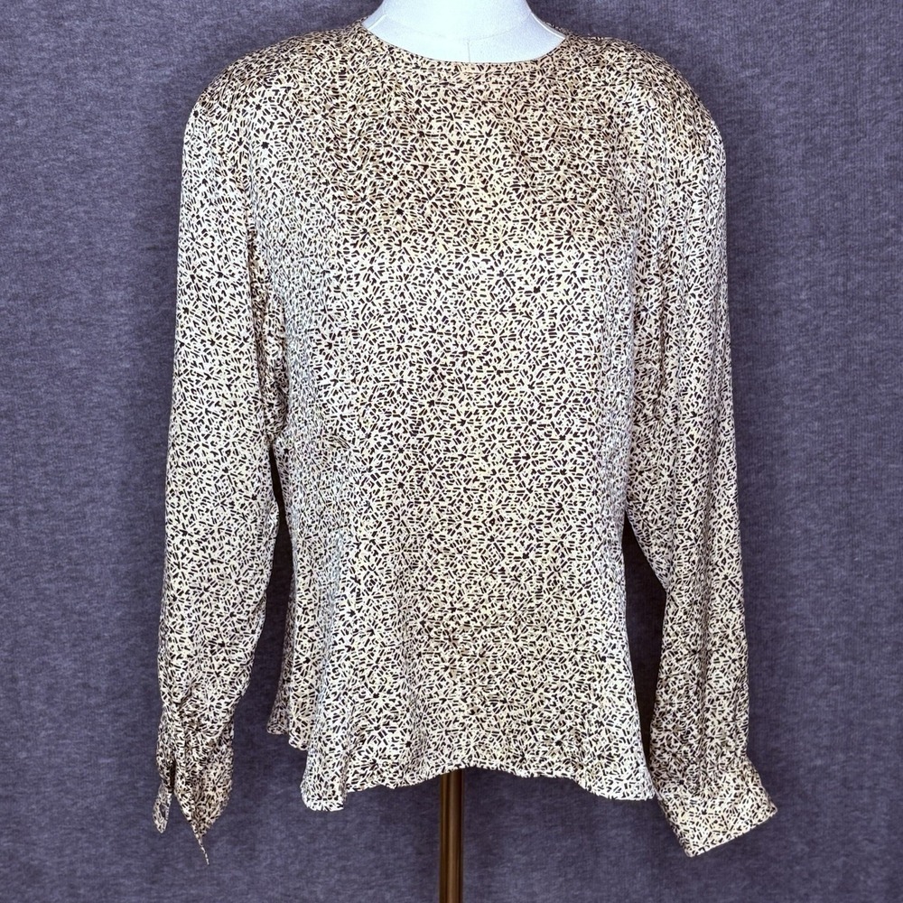 Vintage Evan Picone 100% Silk Blouse Womens Size 14 Long Sleeve Printed Top